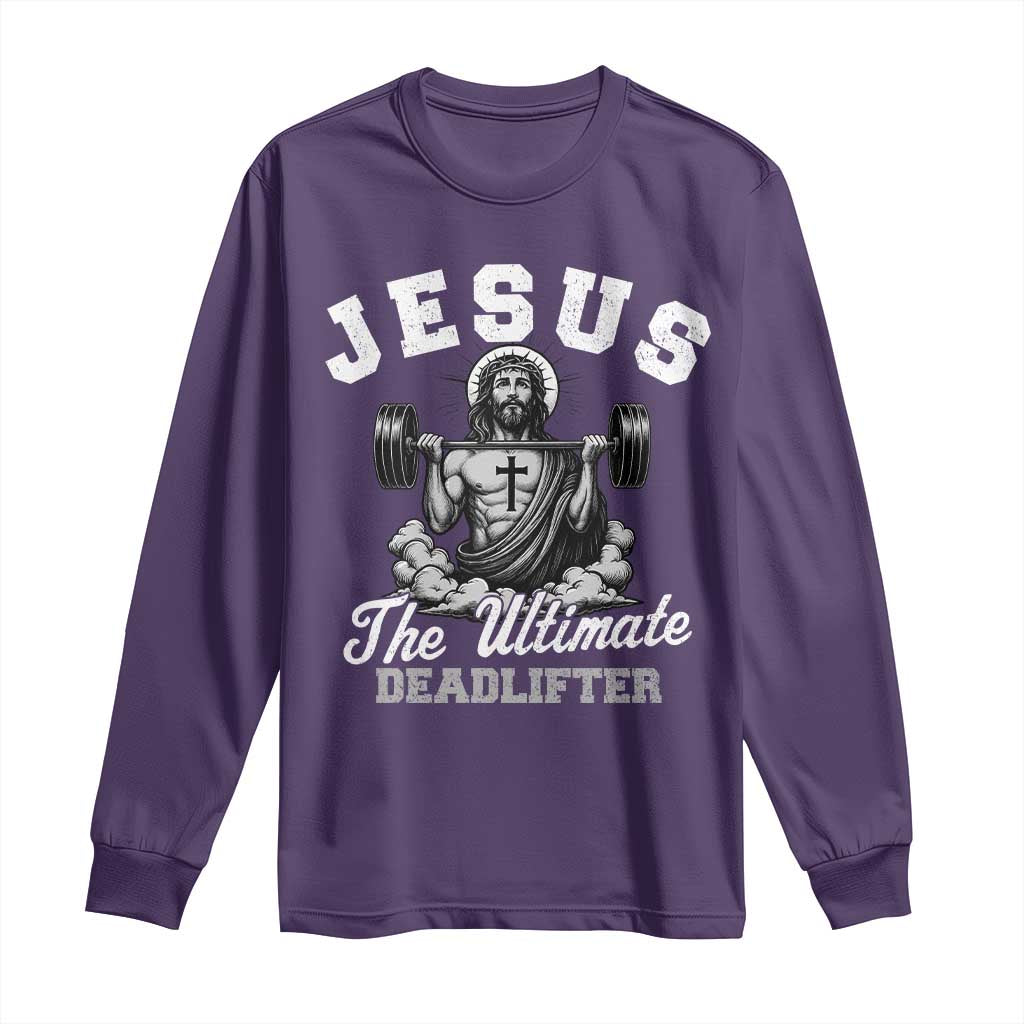 Jesus Deadlifting Long Sleeve Shirt The Ultimate Deadlifter Christian TS10 Purple Print Your Wear