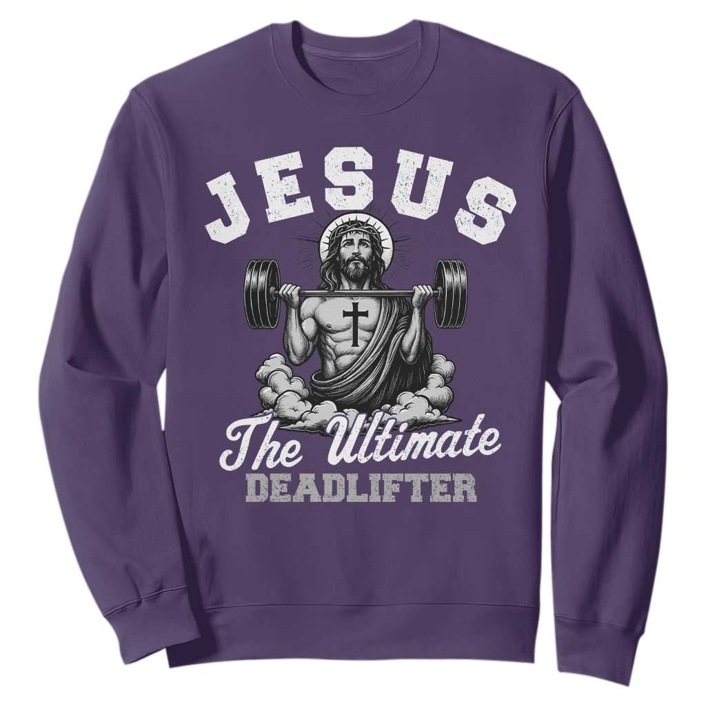 Jesus Deadlifting Sweatshirt The Ultimate Deadlifter Christian TS10 Purple Print Your Wear