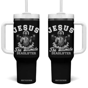 Jesus Deadlifting Tumbler With Handle The Ultimate Deadlifter Christian TS10 One Size: 40 oz Black Print Your Wear