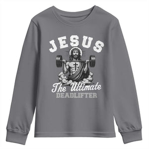 Jesus Deadlifting Youth Sweatshirt The Ultimate Deadlifter Christian TS10 Charcoal Print Your Wear