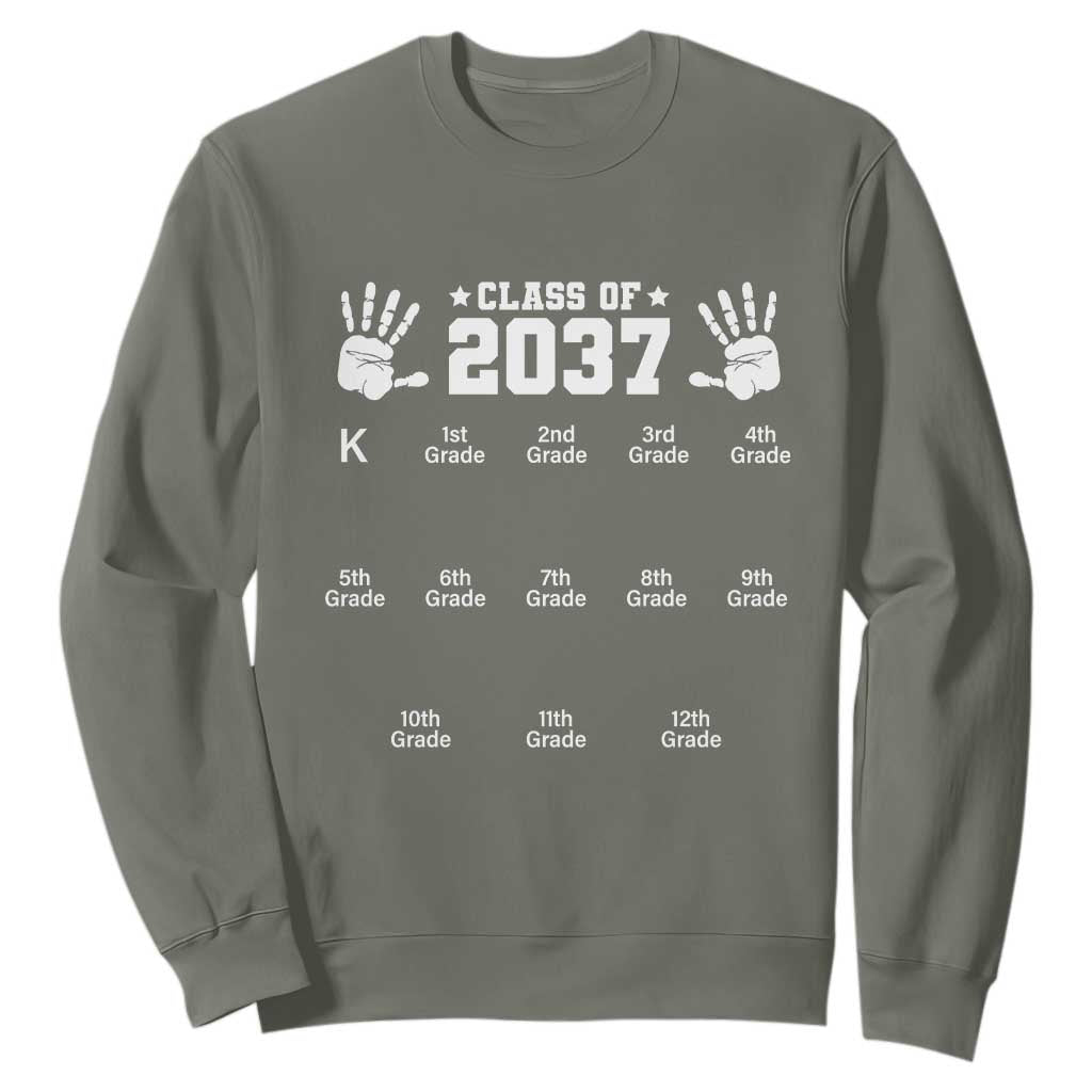 Class of 2037 Grow With Me Sweatshirt Handprint K to 12th Grade Graduation TS10 Military Green Print Your Wear