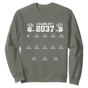 Class of 2037 Grow With Me Sweatshirt Handprint K to 12th Grade Graduation TS10 Military Green Print Your Wear
