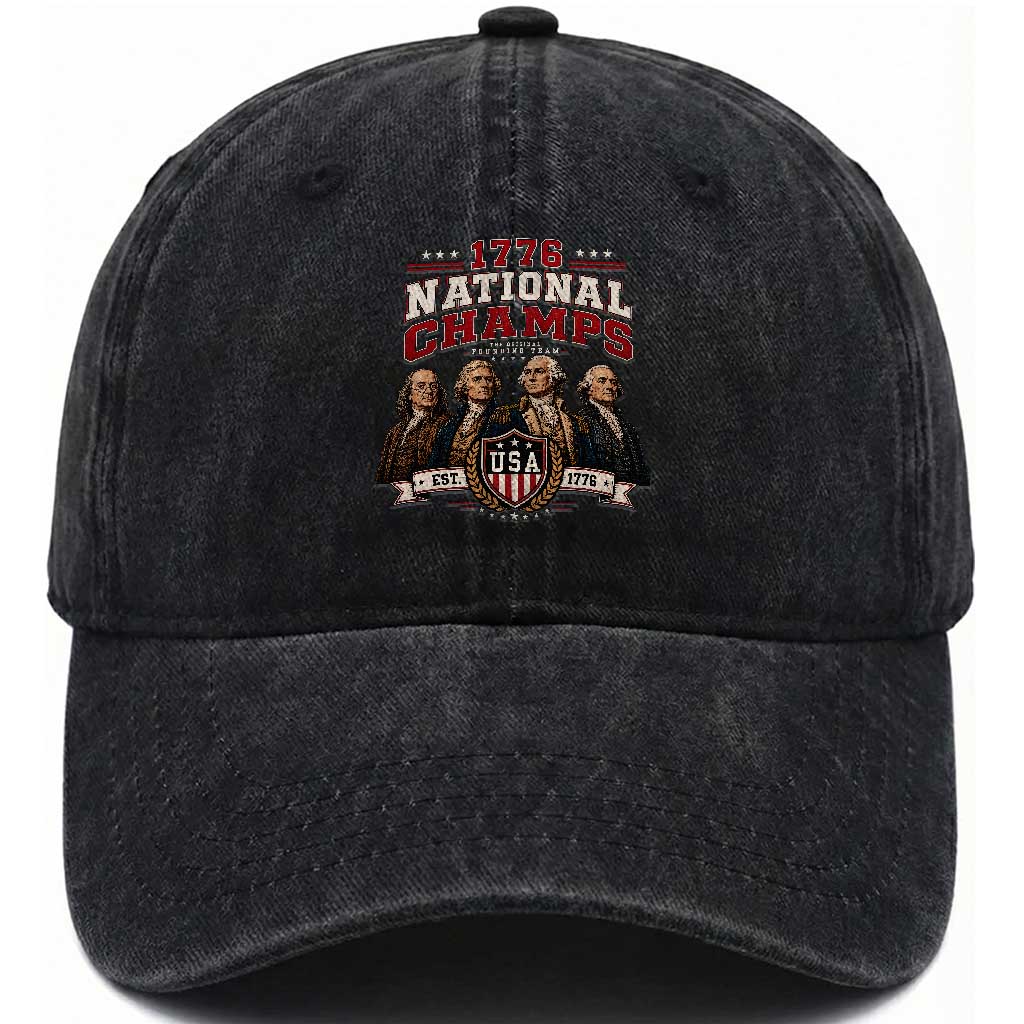 Funny Founding Fathers USA 250th Anniversary Washed Cotton Baseball Cap 1776 Championship Parody American Flag Vintage Patriotic Humor TS10 Print Your Wear