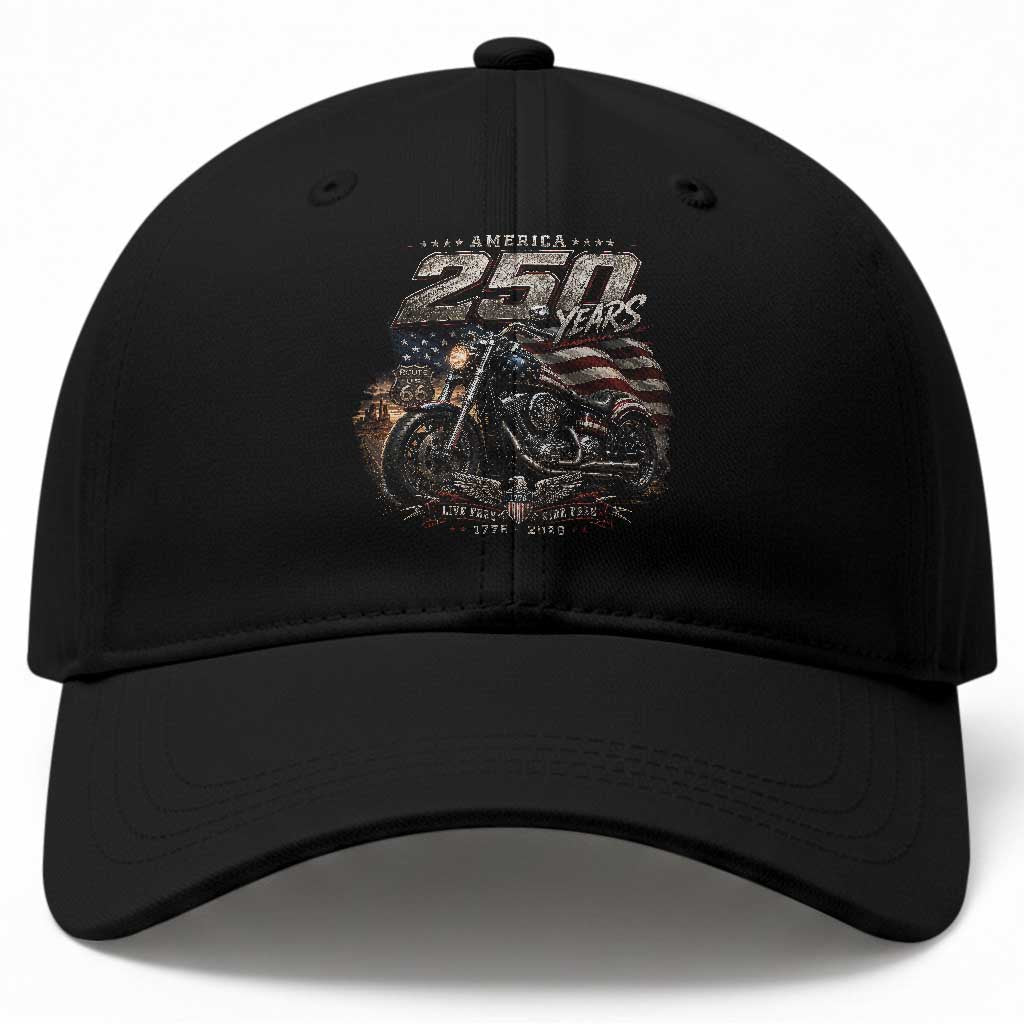 Retro Biker USA 250th Anniversary Baseball Cap Vintage Motorcycle American Flag Route 66 Highway TS10 Print Your Wear