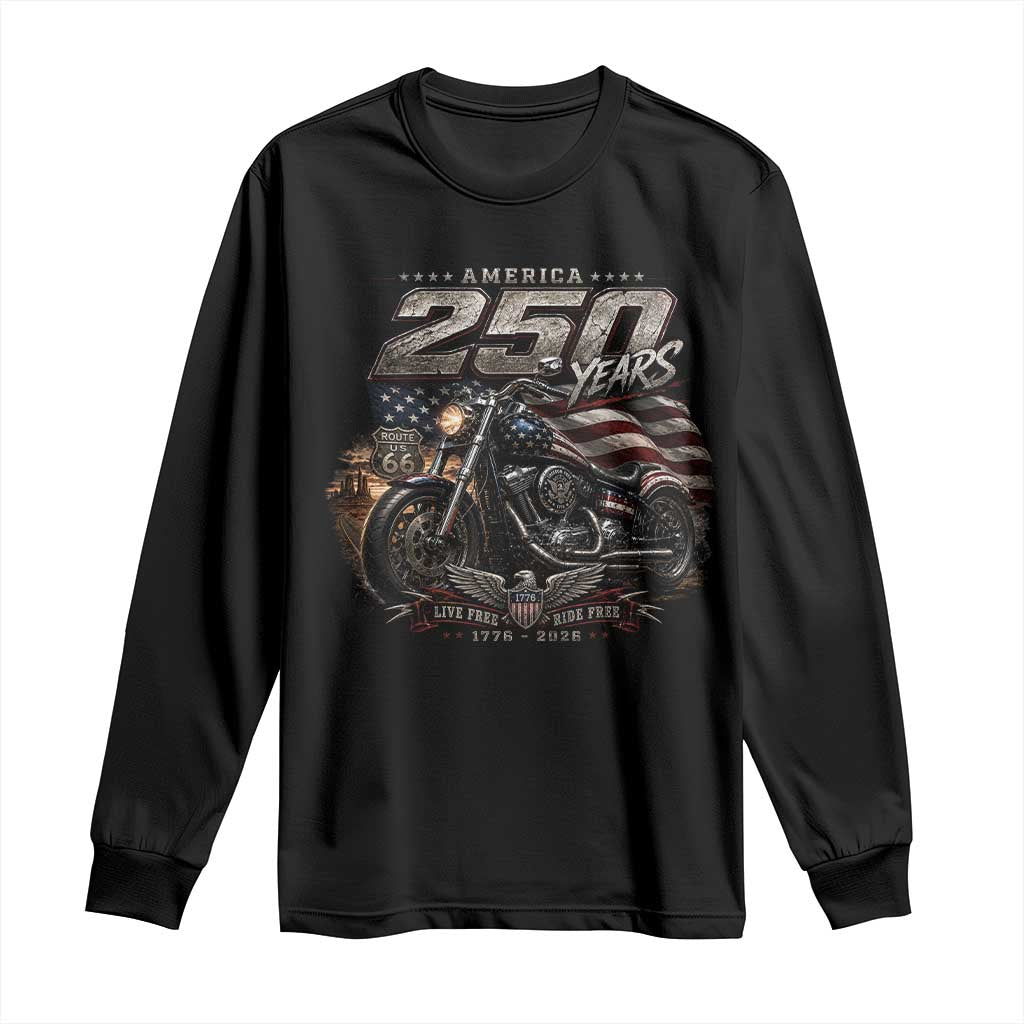 Retro Biker USA 250th Anniversary Long Sleeve Shirt Vintage Motorcycle American Flag Route 66 Highway TS10 Black Print Your Wear