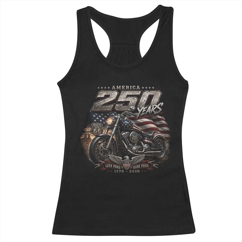 Retro Biker USA 250th Anniversary Racerback Tank Top Vintage Motorcycle American Flag Route 66 Highway TS10 Black Print Your Wear