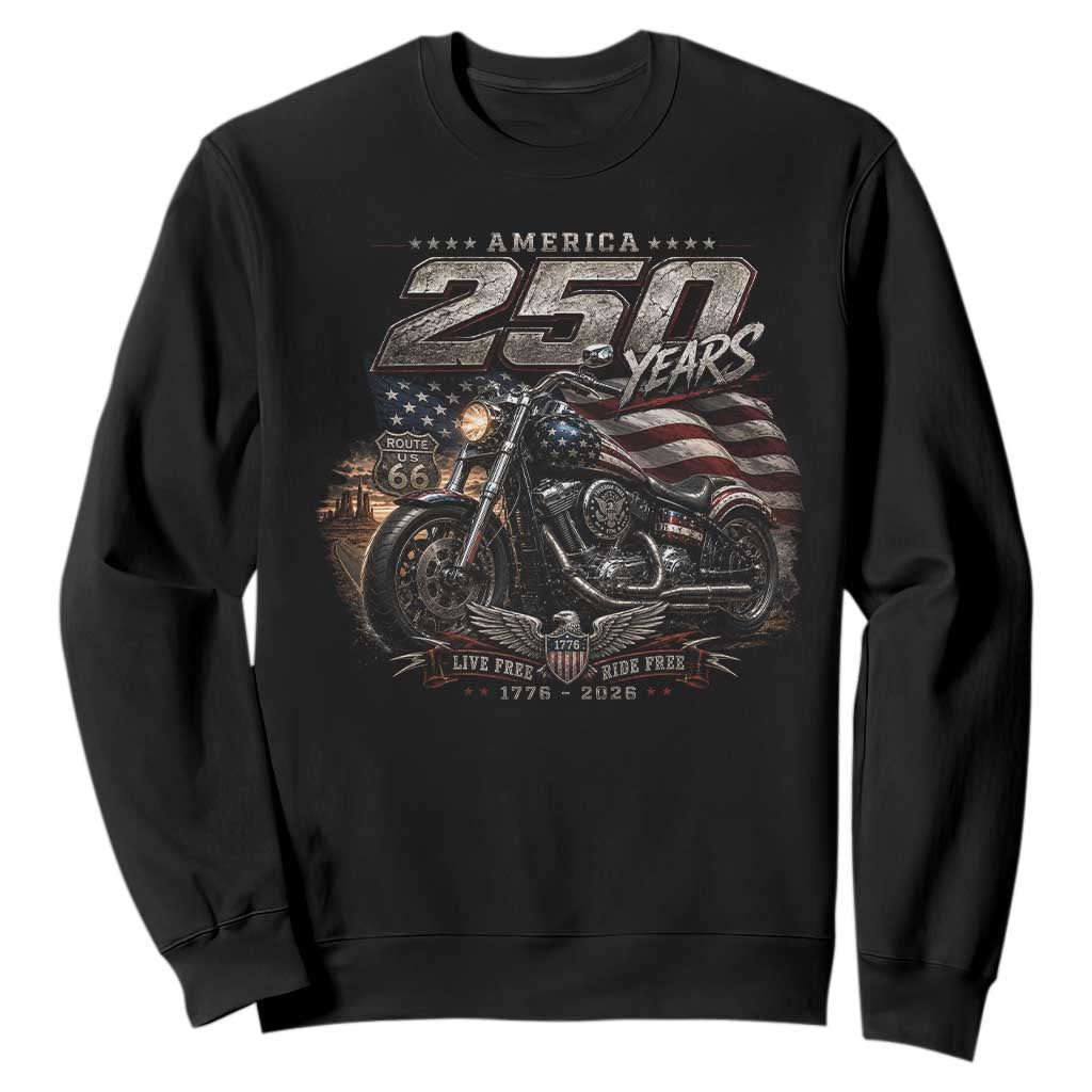 Retro Biker USA 250th Anniversary Sweatshirt Vintage Motorcycle American Flag Route 66 Highway TS10 Black Print Your Wear
