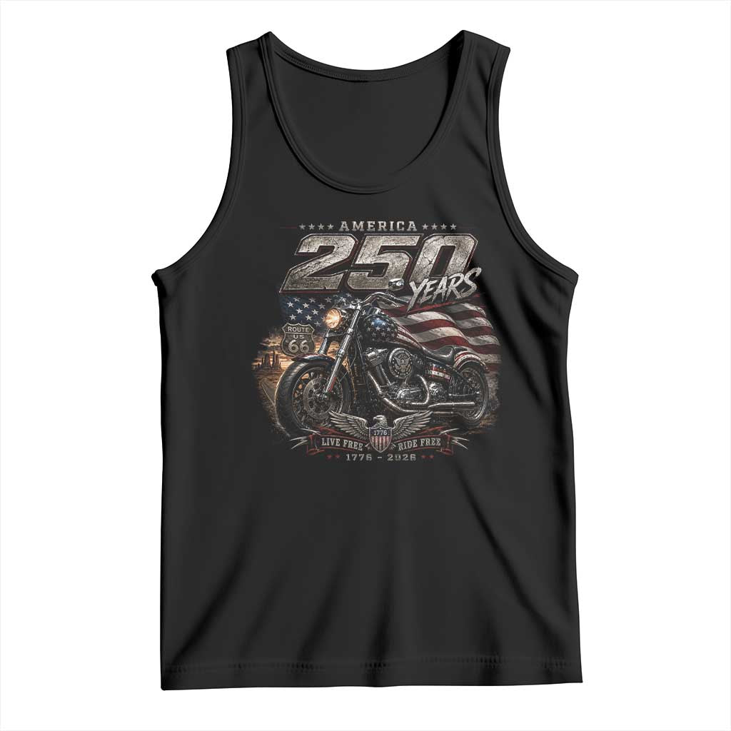 Retro Biker USA 250th Anniversary Tank Top Vintage Motorcycle American Flag Route 66 Highway TS10 Black Print Your Wear