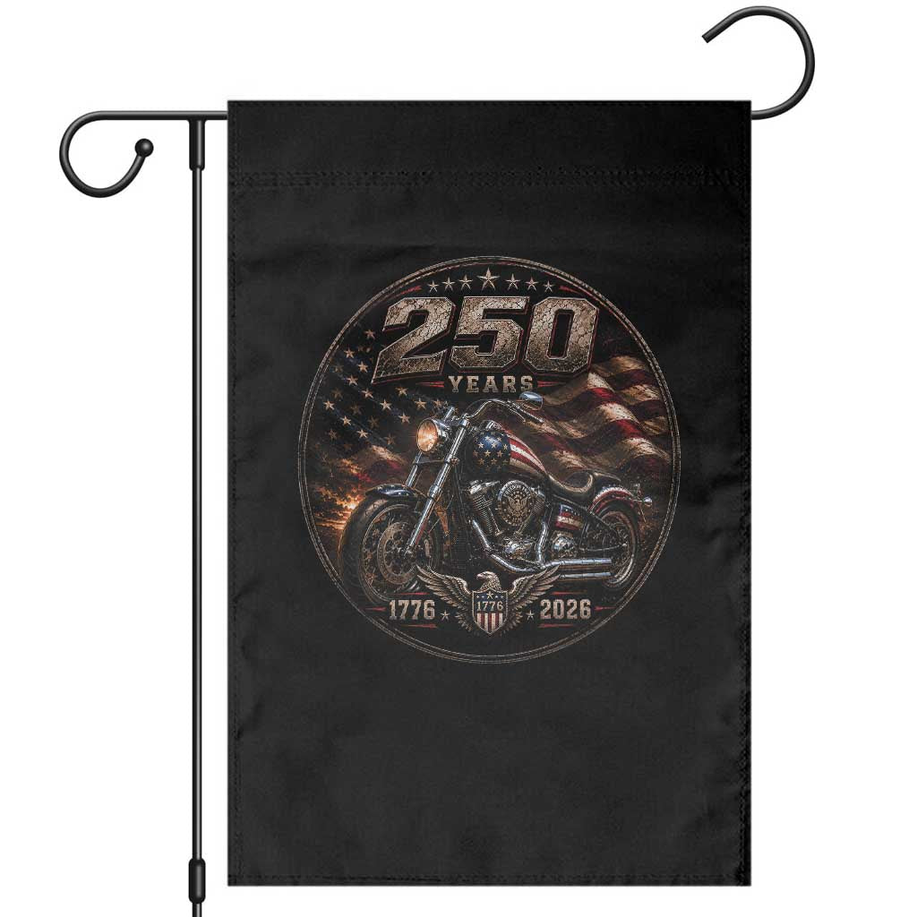 Retro Biker USA 250th Anniversary Garden Flag Vintage 250 Years 1776 2026 Patriotic Motorcycle American Flag TS10 Black Print Your Wear