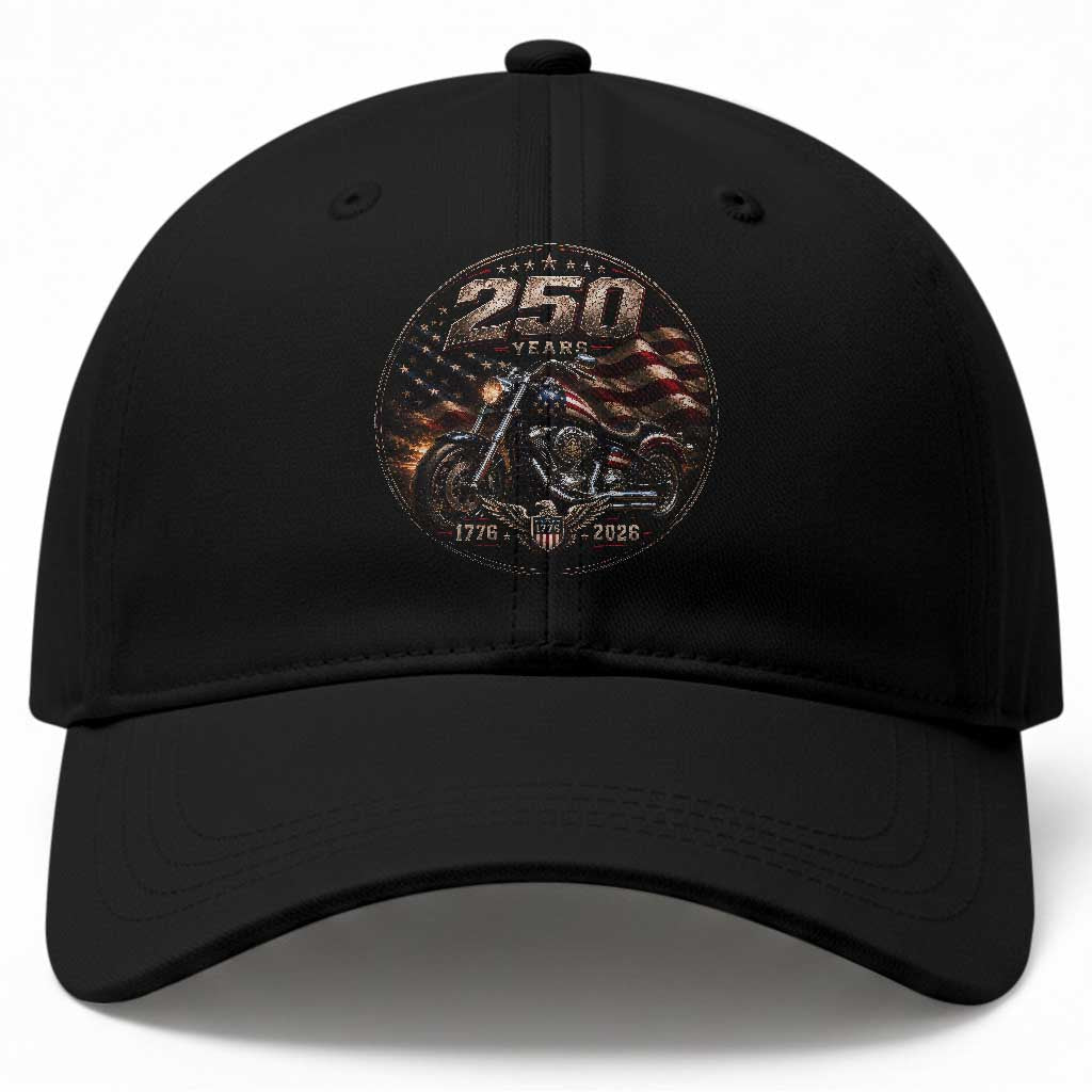 Retro Biker USA 250th Anniversary Baseball Cap Vintage 250 Years 1776 2026 Patriotic Motorcycle American Flag TS10 Print Your Wear
