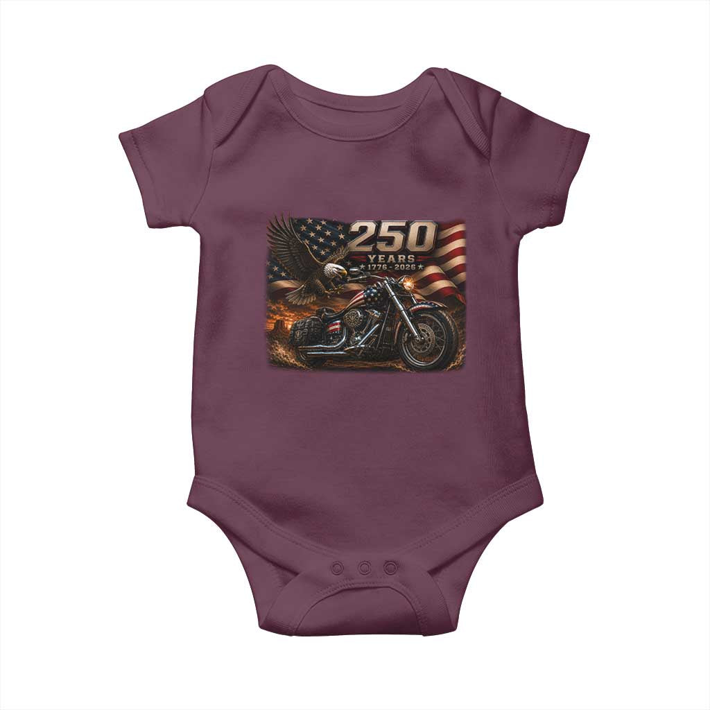 Retro Biker USA 250th Anniversary Baby Onesie American Flag Motorcycle Eagle Independence Day TS10 Maroon Print Your Wear