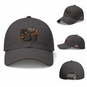Retro Biker USA 250th Anniversary Baseball Cap American Flag Motorcycle Eagle Independence Day TS10 Baseball Cap Universal Fit Dark Gray Print Your Wear