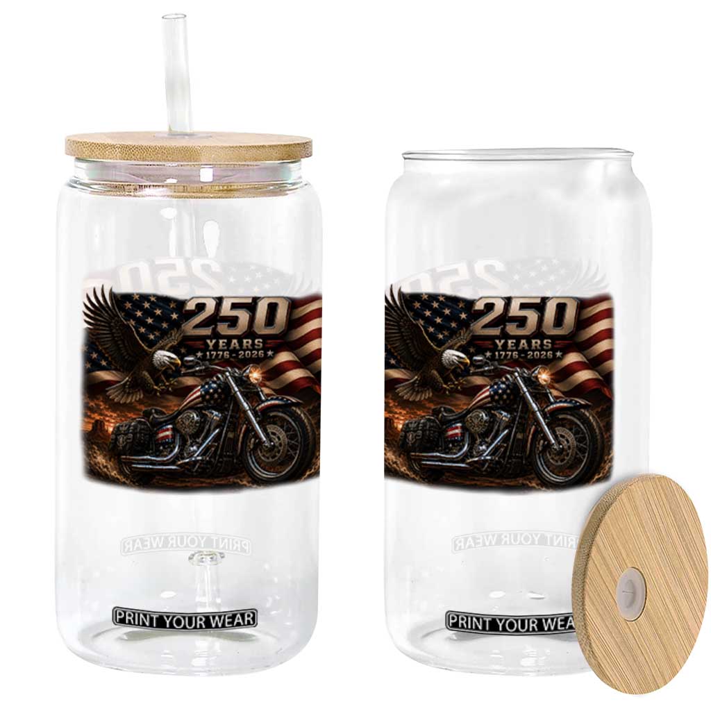 Retro Biker USA 250th Anniversary Glass Can American Flag Motorcycle Eagle Independence Day TS10 Print Your Wear