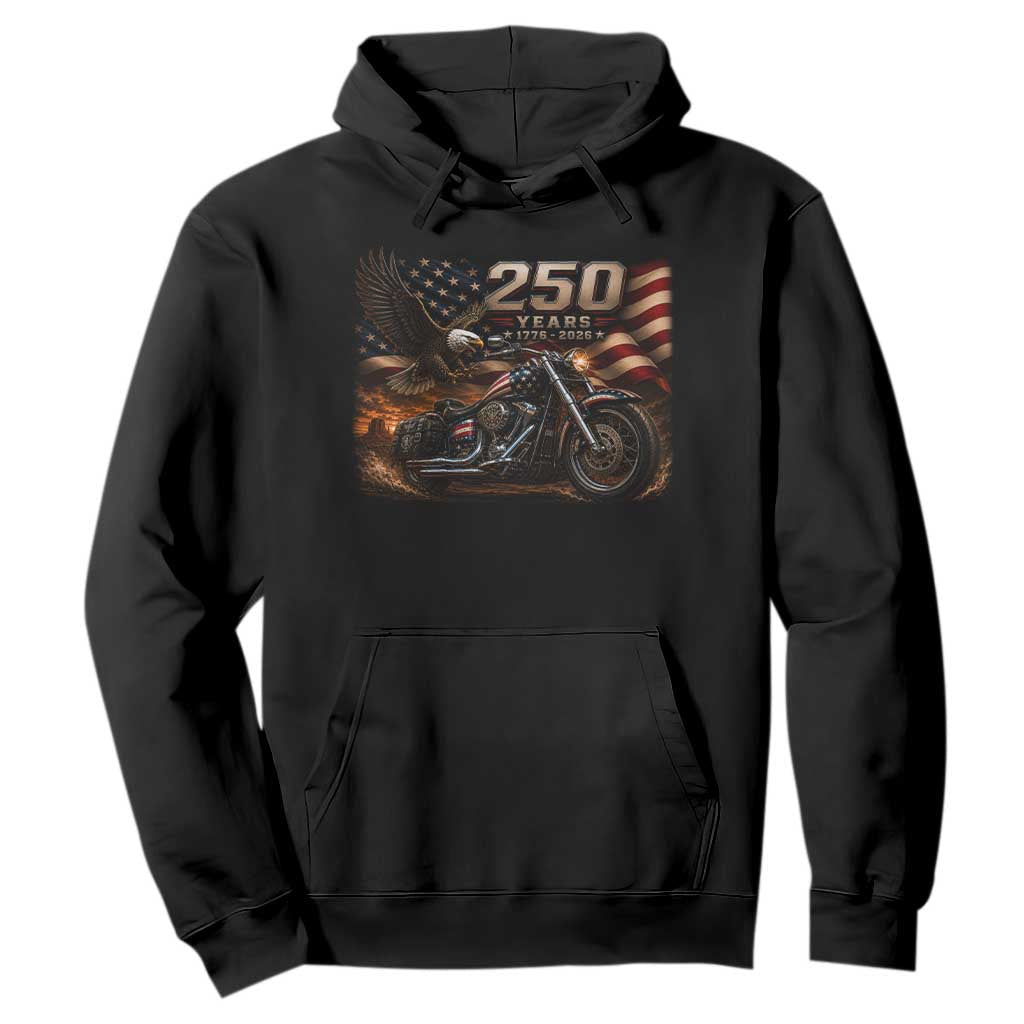 Retro Biker USA 250th Anniversary Hoodie American Flag Motorcycle Eagle Independence Day TS10 Black Print Your Wear