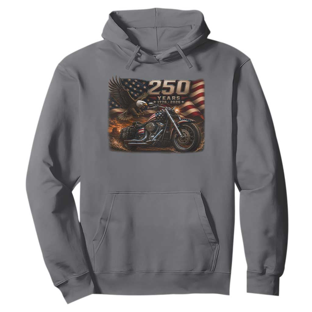 Retro Biker USA 250th Anniversary Hoodie American Flag Motorcycle Eagle Independence Day TS10 Charcoal Print Your Wear