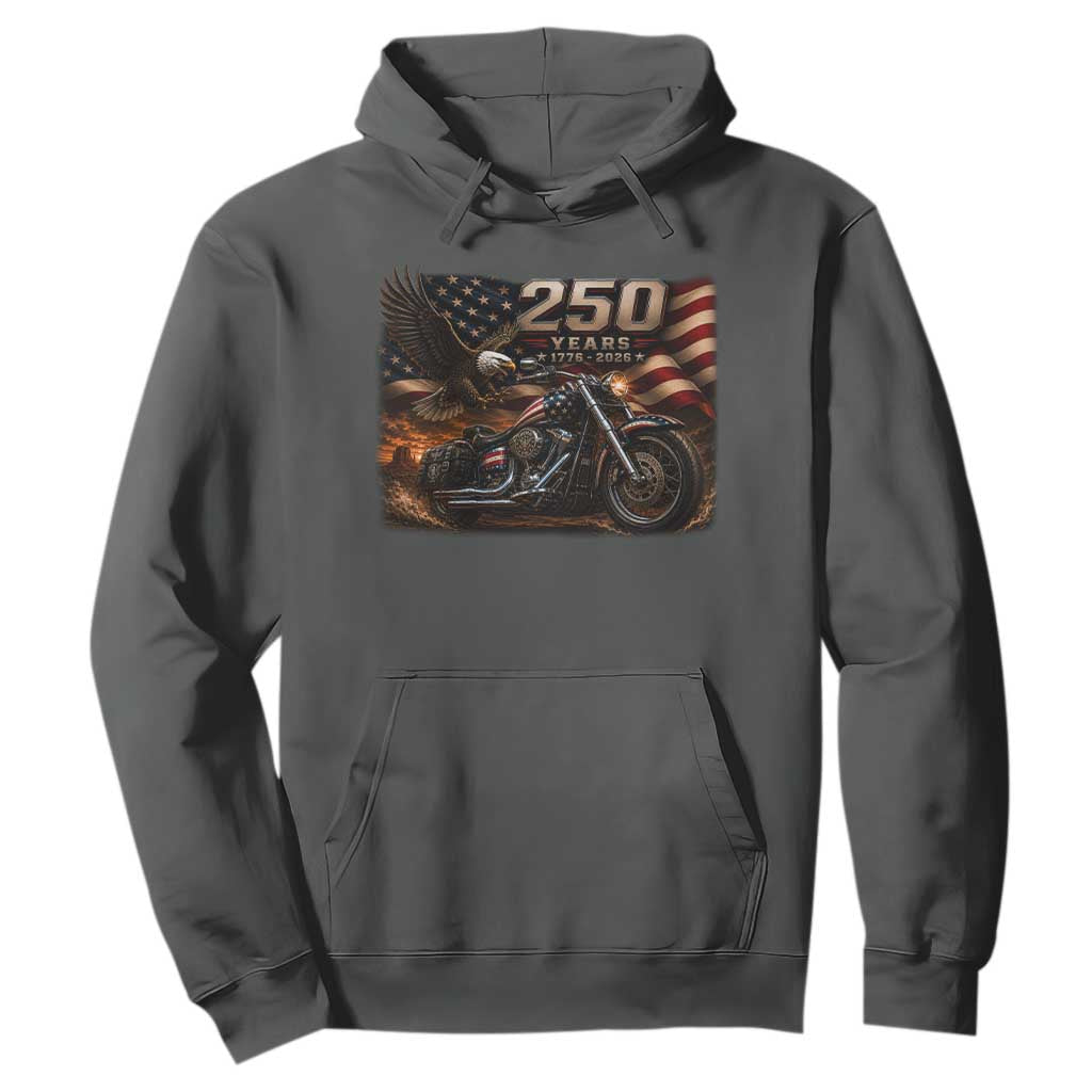 Retro Biker USA 250th Anniversary Hoodie American Flag Motorcycle Eagle Independence Day TS10 Dark Heather Print Your Wear