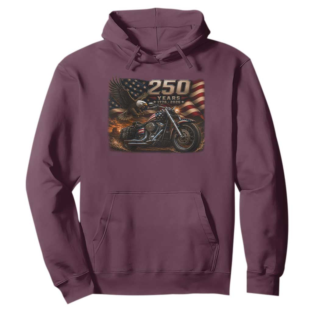 Retro Biker USA 250th Anniversary Hoodie American Flag Motorcycle Eagle Independence Day TS10 Maroon Print Your Wear