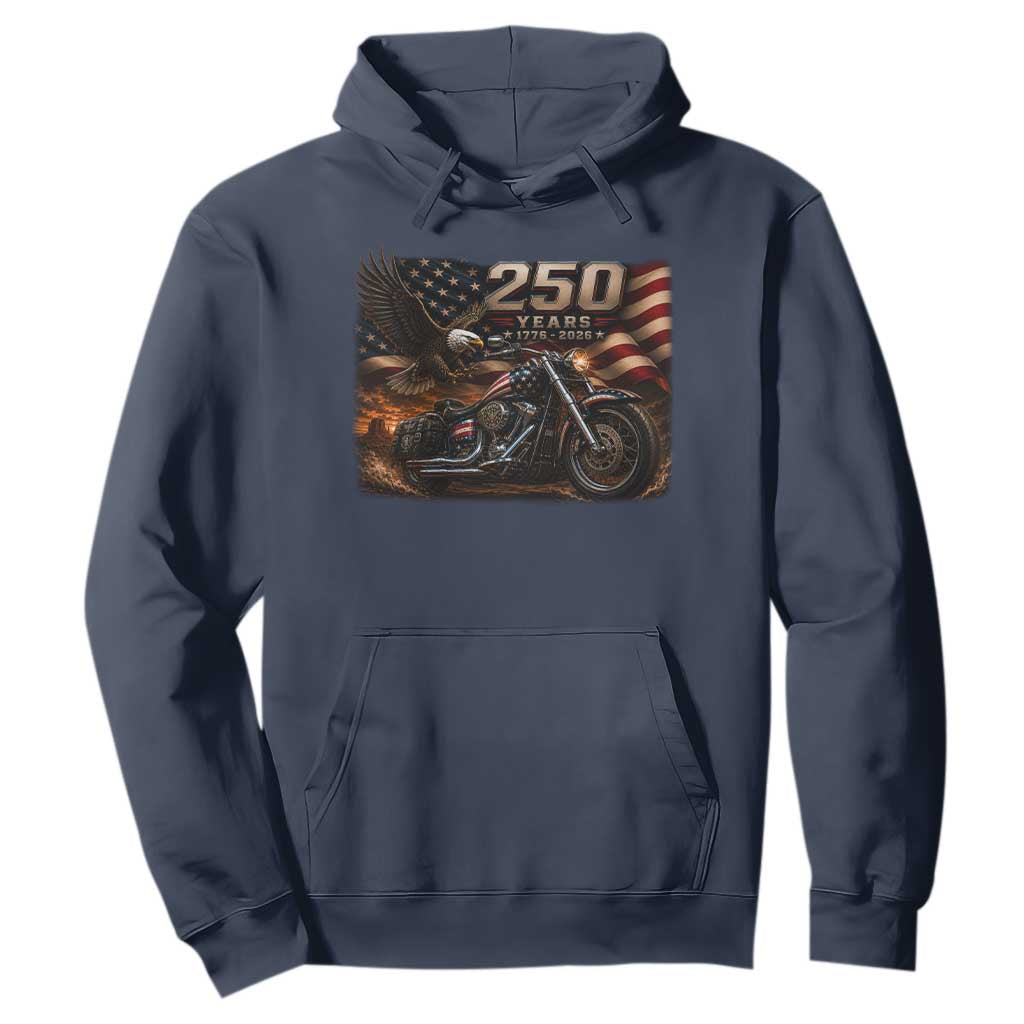 Retro Biker USA 250th Anniversary Hoodie American Flag Motorcycle Eagle Independence Day TS10 Navy Print Your Wear