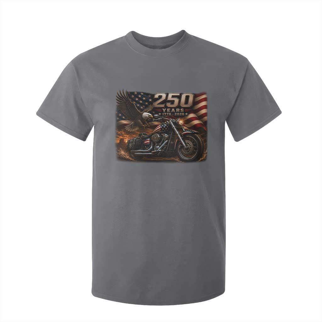 Retro Biker USA 250th Anniversary T Shirt For Kid American Flag Motorcycle Eagle Independence Day TS10 Charcoal Print Your Wear