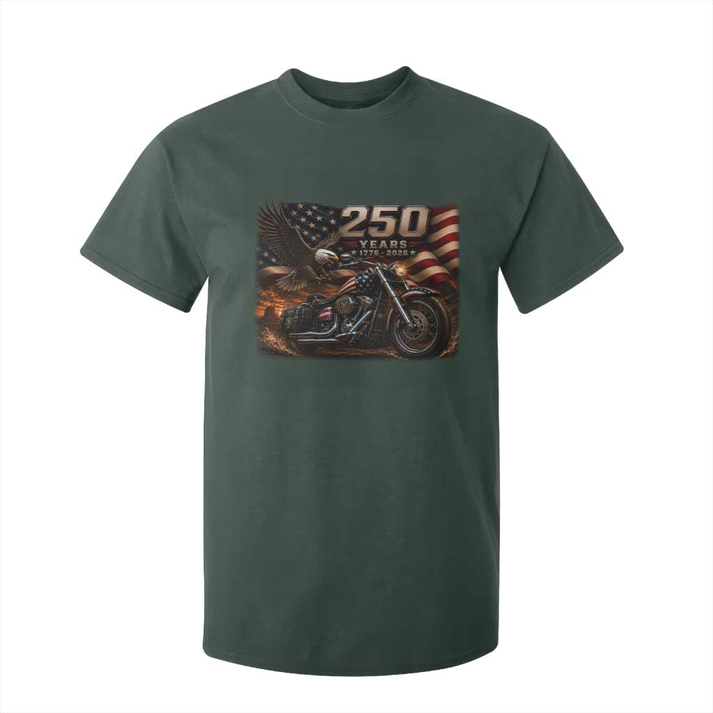 Retro Biker USA 250th Anniversary T Shirt For Kid American Flag Motorcycle Eagle Independence Day TS10 Dark Forest Green Print Your Wear