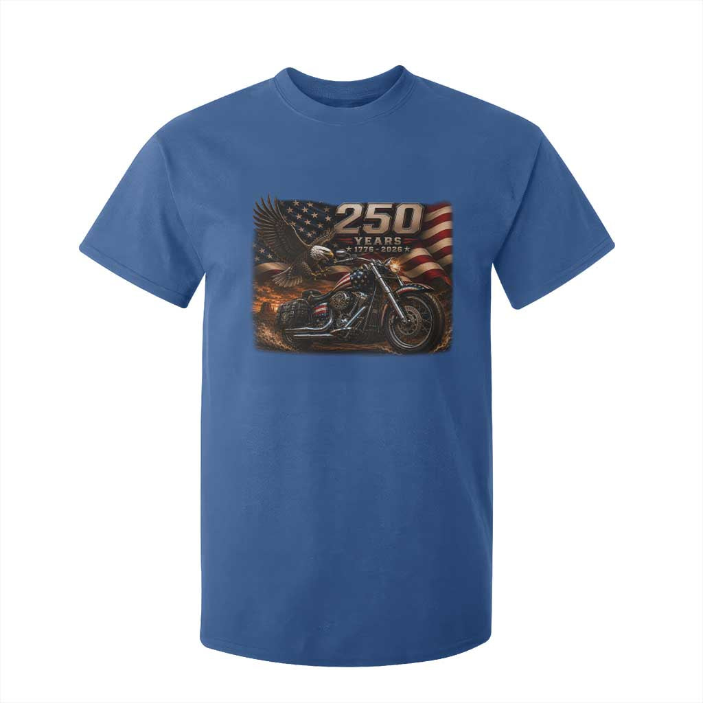 Retro Biker USA 250th Anniversary T Shirt For Kid American Flag Motorcycle Eagle Independence Day TS10 Royal Blue Print Your Wear