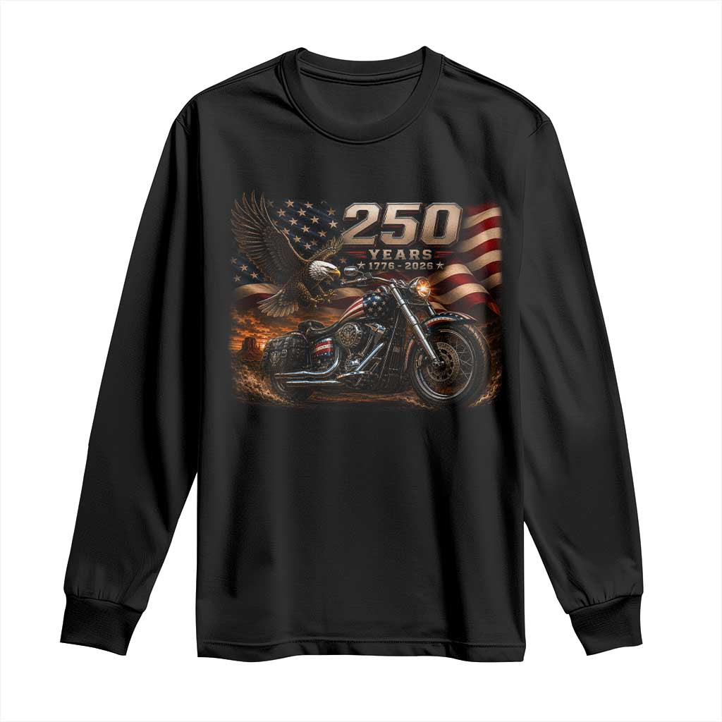 Retro Biker USA 250th Anniversary Long Sleeve Shirt American Flag Motorcycle Eagle Independence Day TS10 Black Print Your Wear
