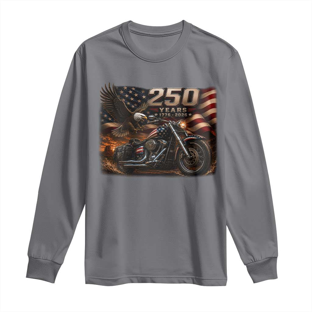 Retro Biker USA 250th Anniversary Long Sleeve Shirt American Flag Motorcycle Eagle Independence Day TS10 Charcoal Print Your Wear