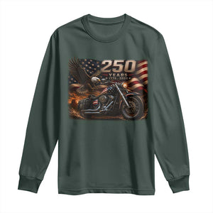 Retro Biker USA 250th Anniversary Long Sleeve Shirt American Flag Motorcycle Eagle Independence Day TS10 Dark Forest Green Print Your Wear