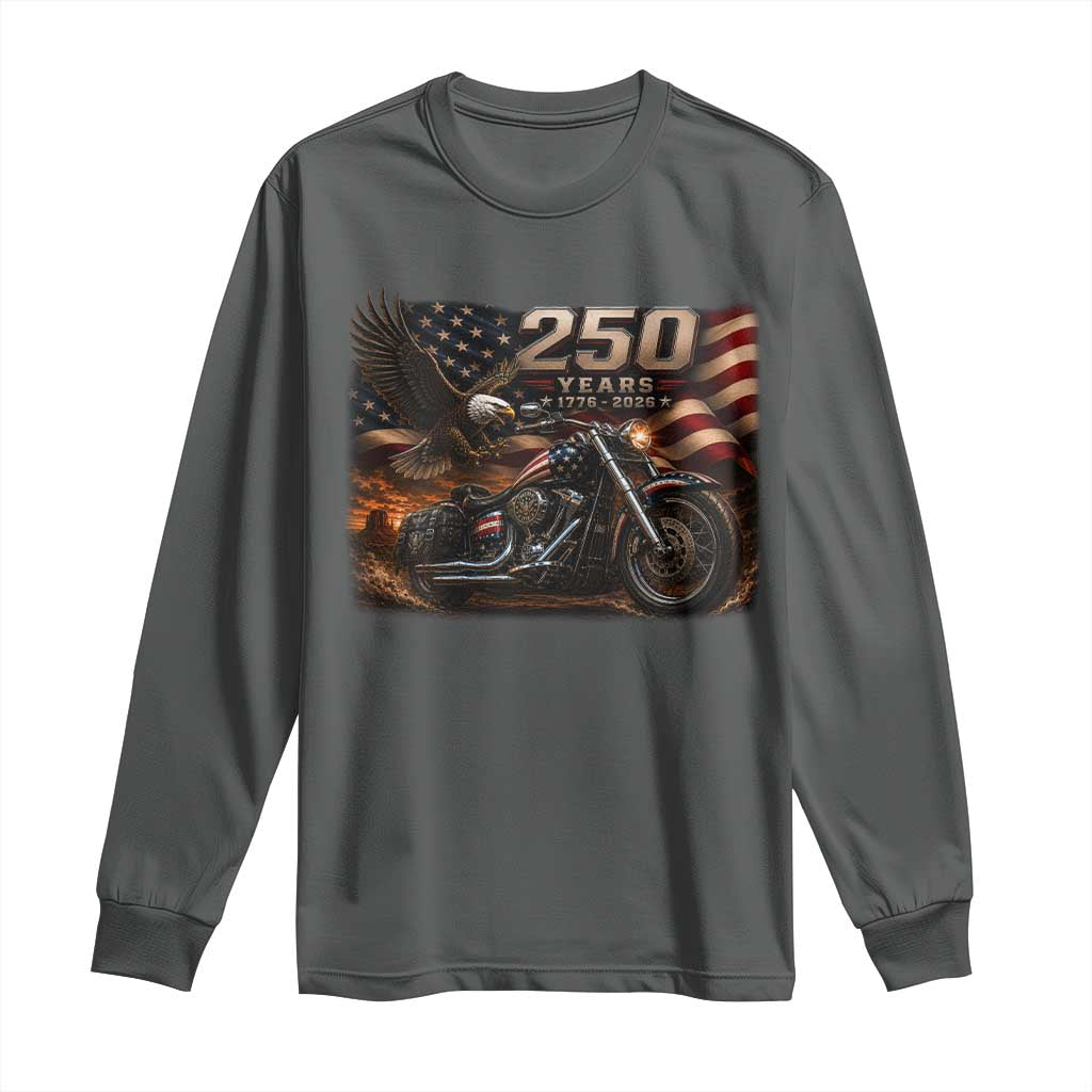 Retro Biker USA 250th Anniversary Long Sleeve Shirt American Flag Motorcycle Eagle Independence Day TS10 Dark Heather Print Your Wear