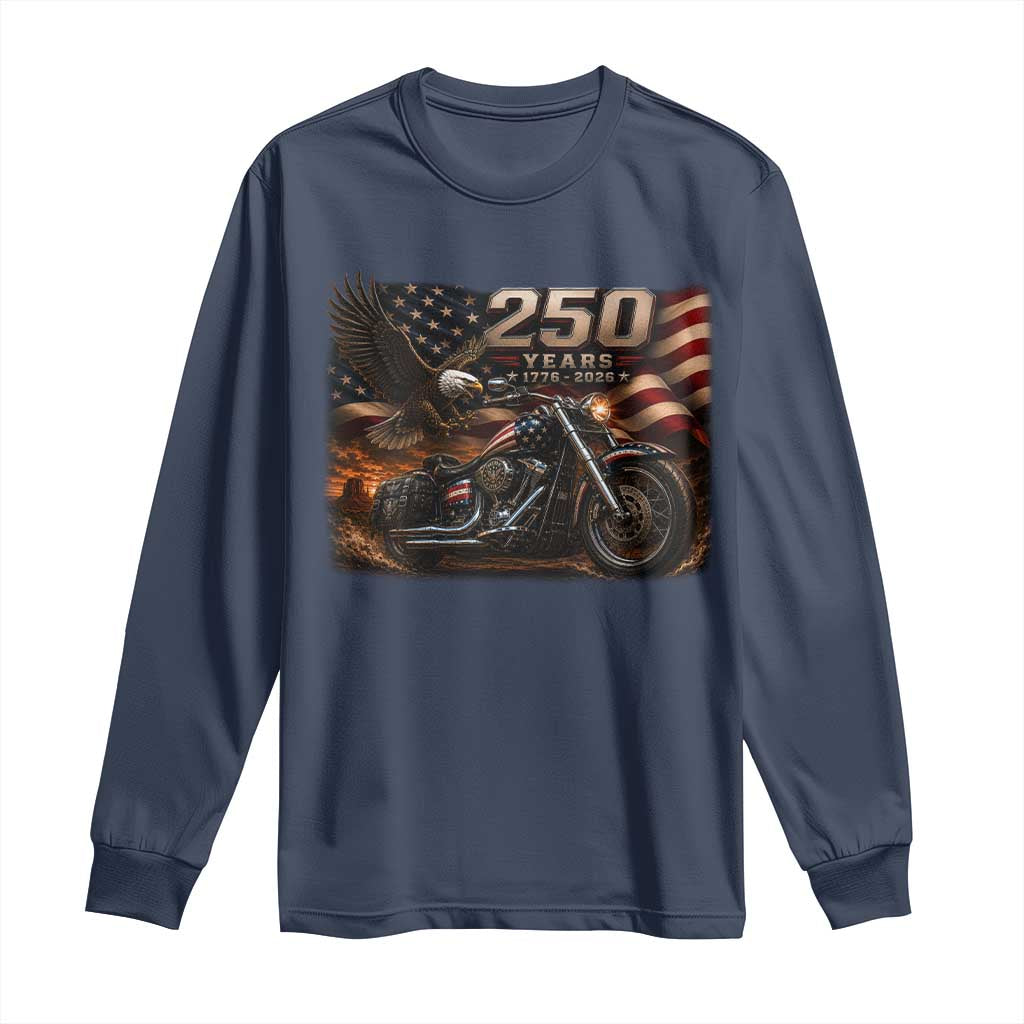 Retro Biker USA 250th Anniversary Long Sleeve Shirt American Flag Motorcycle Eagle Independence Day TS10 Navy Print Your Wear