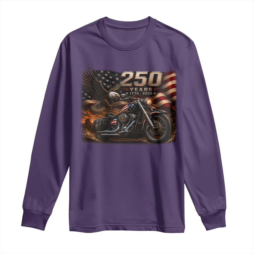 Retro Biker USA 250th Anniversary Long Sleeve Shirt American Flag Motorcycle Eagle Independence Day TS10 Purple Print Your Wear