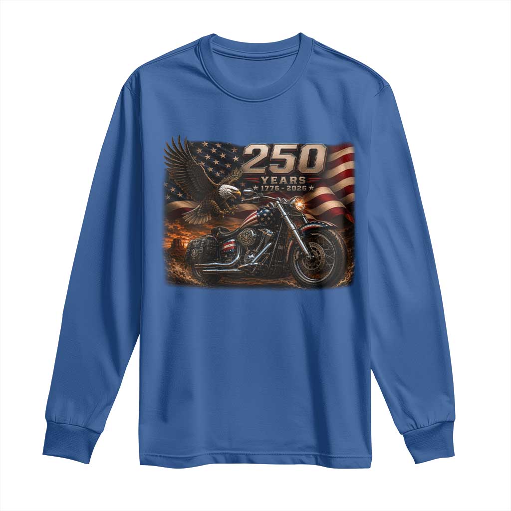 Retro Biker USA 250th Anniversary Long Sleeve Shirt American Flag Motorcycle Eagle Independence Day TS10 Royal Blue Print Your Wear