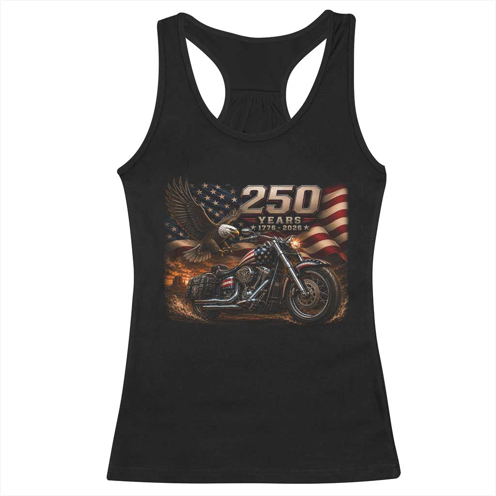 Retro Biker USA 250th Anniversary Racerback Tank Top American Flag Motorcycle Eagle Independence Day TS10 Black Print Your Wear