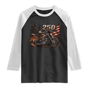 Retro Biker USA 250th Anniversary Raglan Shirt American Flag Motorcycle Eagle Independence Day TS10 Black White Print Your Wear