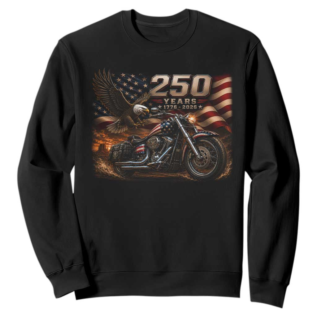 Retro Biker USA 250th Anniversary Sweatshirt American Flag Motorcycle Eagle Independence Day TS10 Black Print Your Wear
