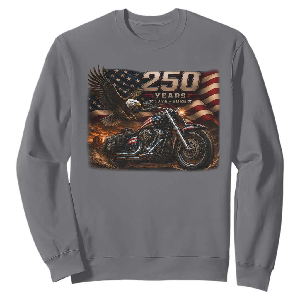Retro Biker USA 250th Anniversary Sweatshirt American Flag Motorcycle Eagle Independence Day TS10 Charcoal Print Your Wear