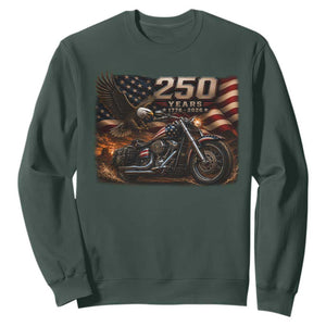 Retro Biker USA 250th Anniversary Sweatshirt American Flag Motorcycle Eagle Independence Day TS10 Dark Forest Green Print Your Wear