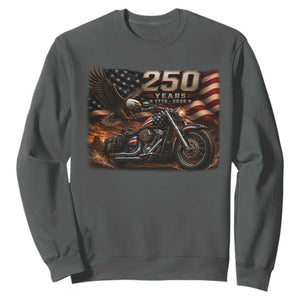 Retro Biker USA 250th Anniversary Sweatshirt American Flag Motorcycle Eagle Independence Day TS10 Dark Heather Print Your Wear