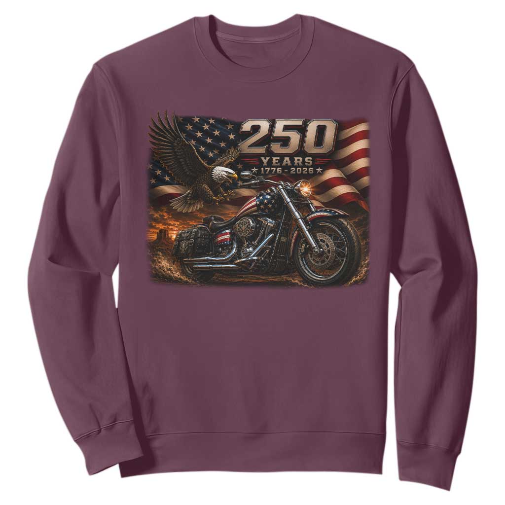 Retro Biker USA 250th Anniversary Sweatshirt American Flag Motorcycle Eagle Independence Day TS10 Maroon Print Your Wear