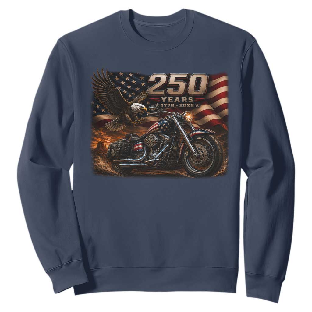 Retro Biker USA 250th Anniversary Sweatshirt American Flag Motorcycle Eagle Independence Day TS10 Navy Print Your Wear