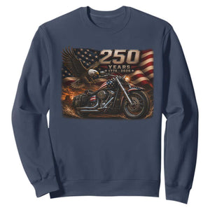 Retro Biker USA 250th Anniversary Sweatshirt American Flag Motorcycle Eagle Independence Day TS10 Navy Print Your Wear