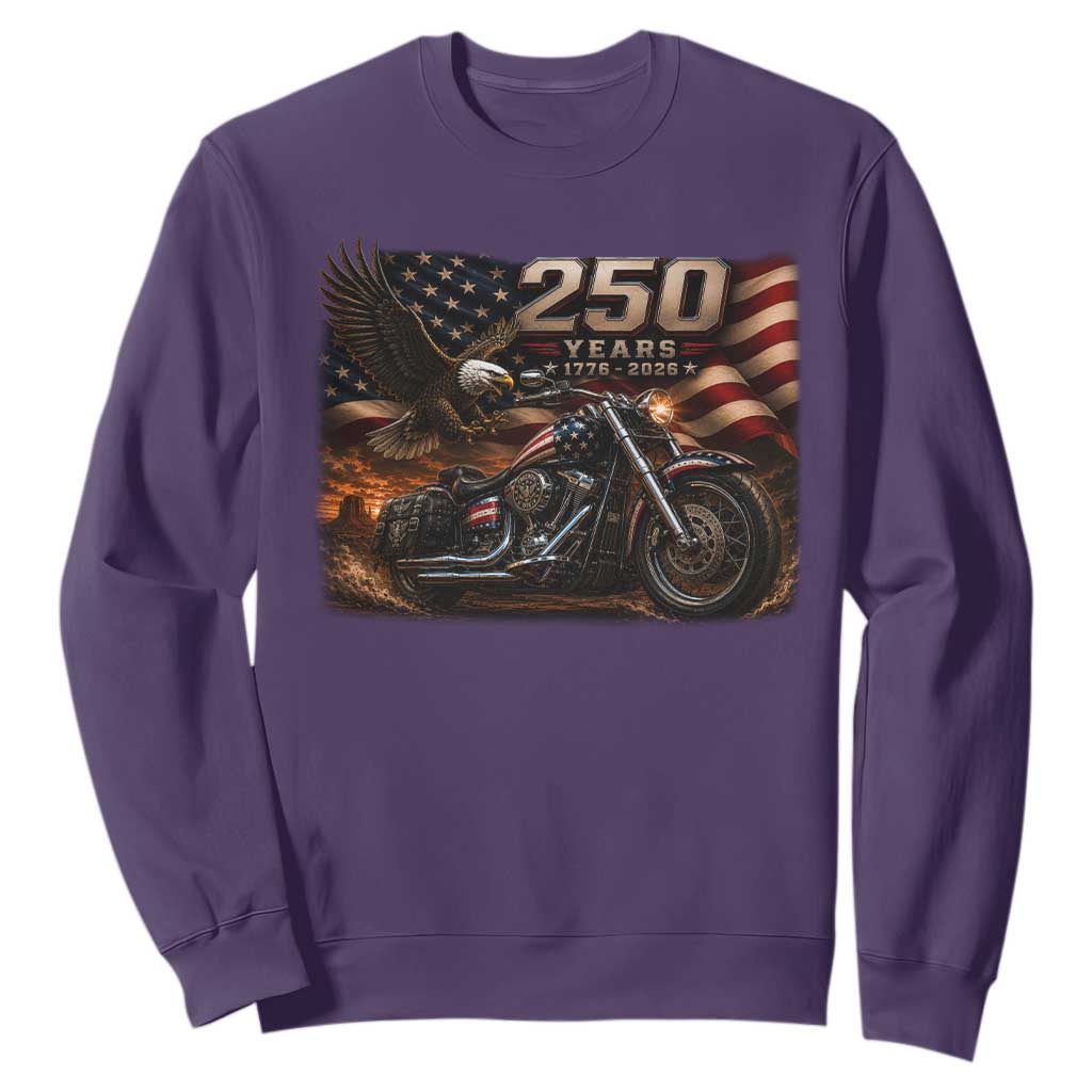 Retro Biker USA 250th Anniversary Sweatshirt American Flag Motorcycle Eagle Independence Day TS10 Purple Print Your Wear