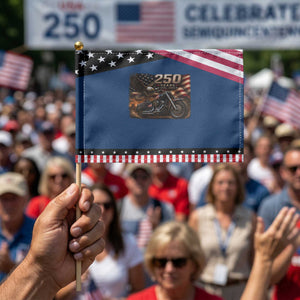 Retro Biker USA 250th Anniversary Patriotic Handheld Flag American Flag Motorcycle Eagle Independence Day TS10 Classic 8.2" × 5.5" Blue Black Print Your Wear