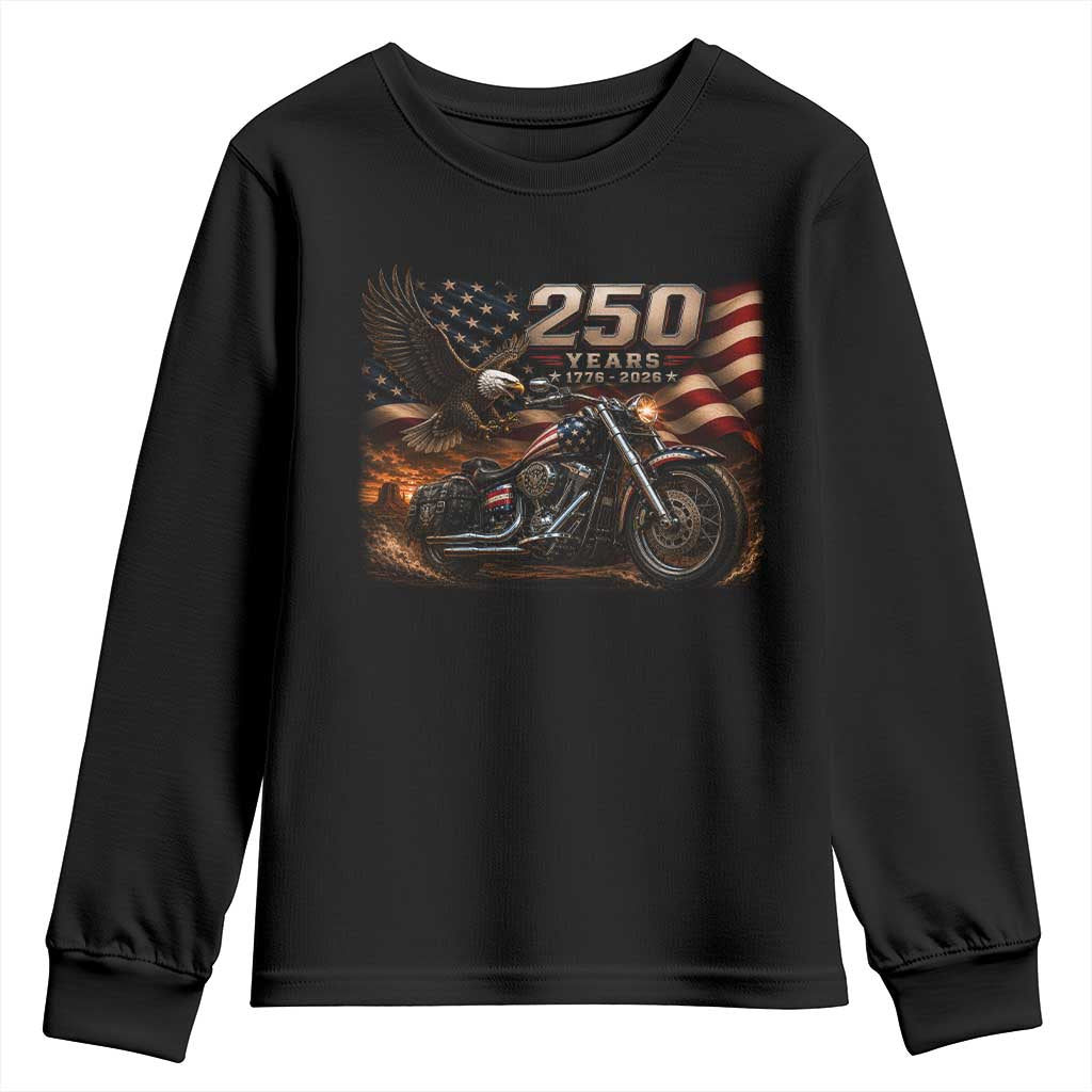 Retro Biker USA 250th Anniversary Youth Sweatshirt American Flag Motorcycle Eagle Independence Day TS10 Black Print Your Wear