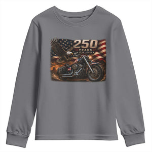 Retro Biker USA 250th Anniversary Youth Sweatshirt American Flag Motorcycle Eagle Independence Day TS10 Charcoal Print Your Wear