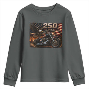 Retro Biker USA 250th Anniversary Youth Sweatshirt American Flag Motorcycle Eagle Independence Day TS10 Dark Heather Print Your Wear