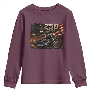 Retro Biker USA 250th Anniversary Youth Sweatshirt American Flag Motorcycle Eagle Independence Day TS10 Maroon Print Your Wear