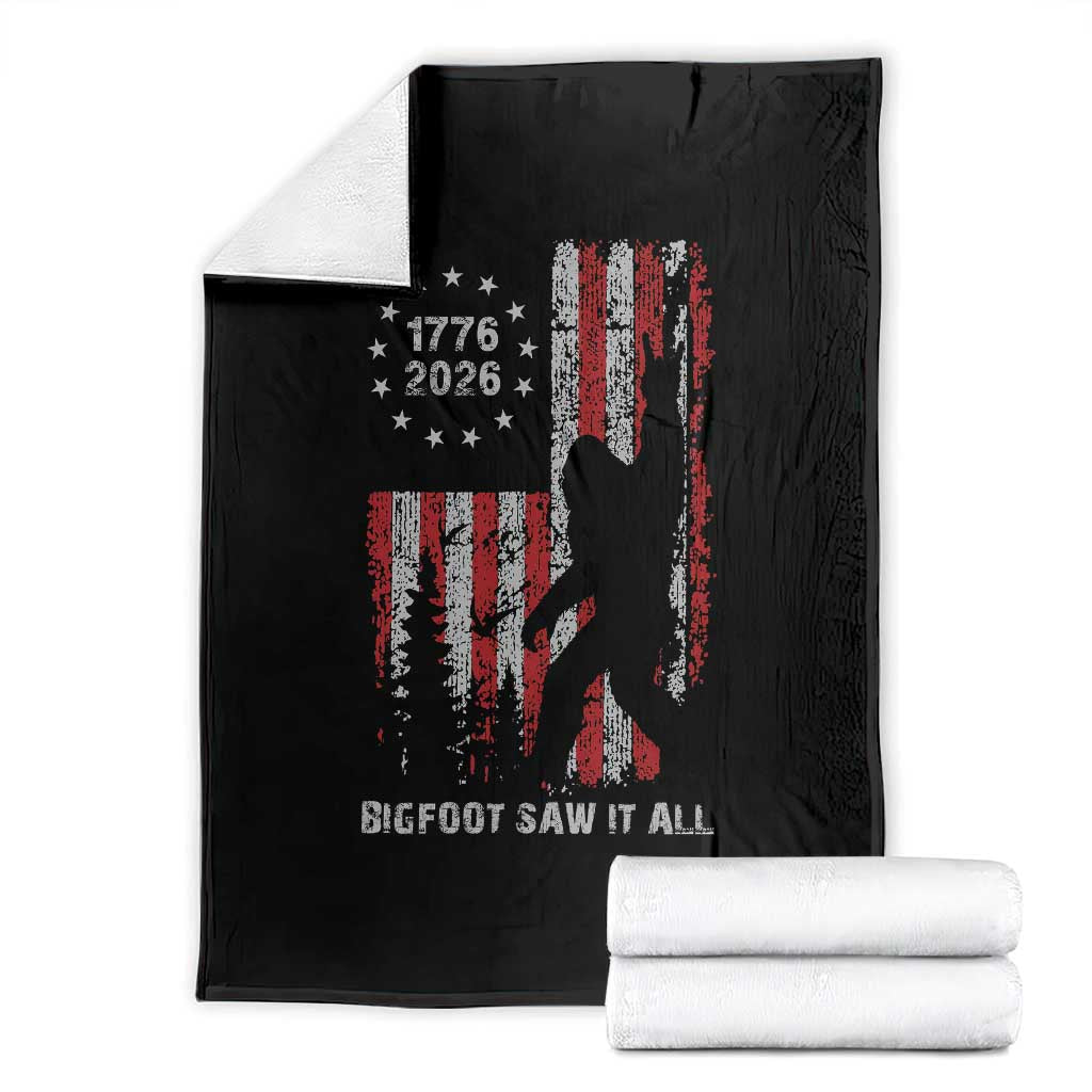Bigfoot Sasquatch USA 250th Anniversary Throw Blanket Retro Bigfoot Saw It All 250 Years 1776 2026 4th of July TS10 Black Print Your Wear