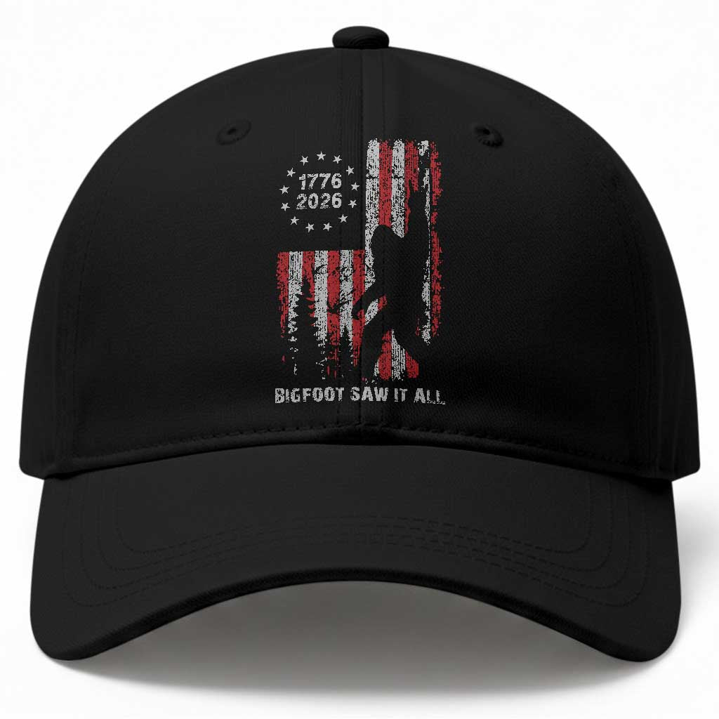 Bigfoot Sasquatch USA 250th Anniversary Baseball Cap Retro Bigfoot Saw It All 250 Years 1776 2026 4th of July TS10 Print Your Wear