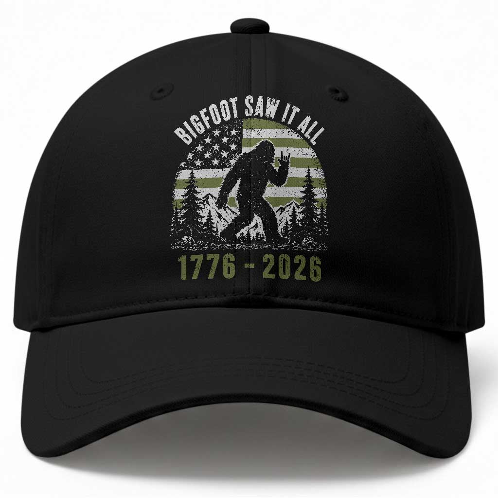 Retro Bigfoot Saw It All USA 250th Anniversary Baseball Cap 250 Years 1776 2026 4th of July Sasquatch Flag TS10 Print Your Wear